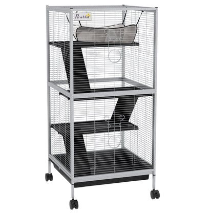 Small Animal Cage Pet Play House with Wheels Platforms Light Grey