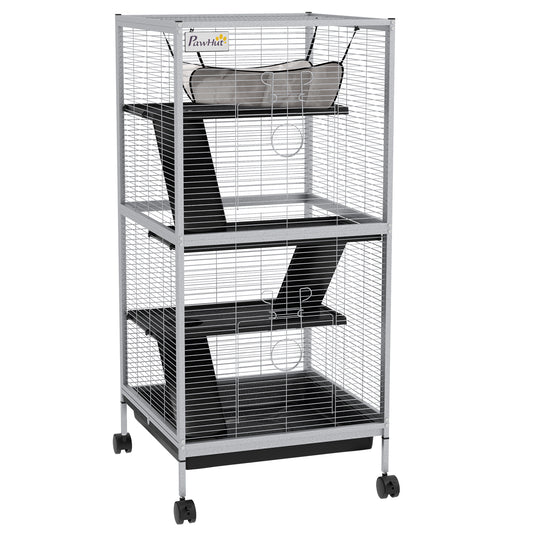Small Animal Cage Pet Play House with Wheels Platforms Light Grey
