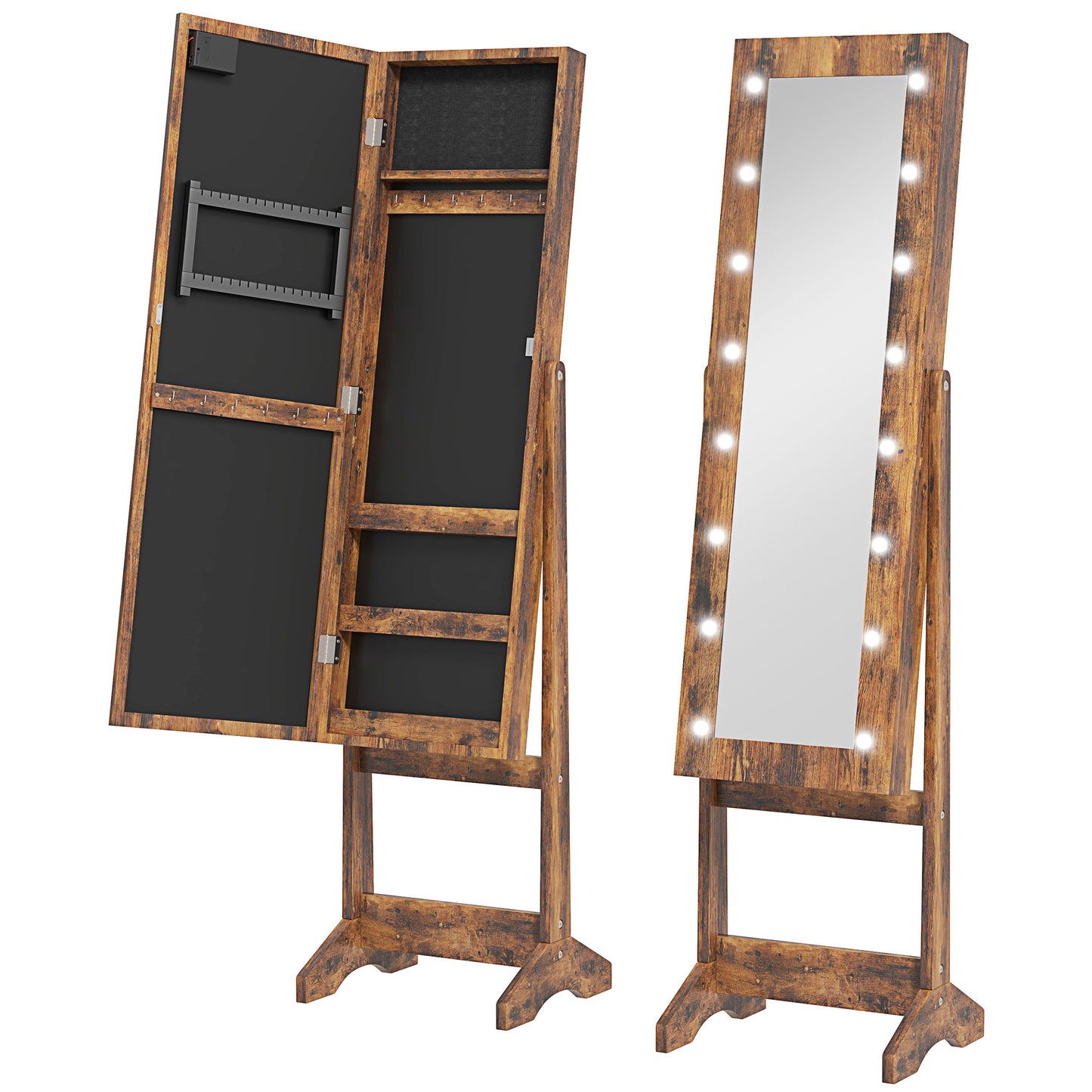Freestanding Mirrored Jewellery Storage Cabinet - Wood-Effect