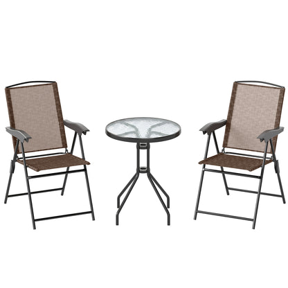 3 Piece Outdoor Bistro Set, Patio Conversation Furniture Set with 2 Folding Backrest Adjustable Armchairs and Glass Top Coffe