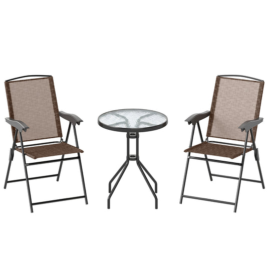 3 Piece Outdoor Bistro Set, Patio Conversation Furniture Set with 2 Folding Backrest Adjustable Armchairs and Glass Top Coffe