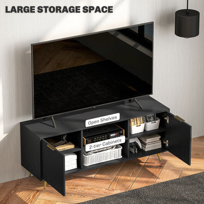 Modern TV Stand Cabinet for TVs up to 55", TV Unit with 2 Open Shelves and 2 Cabinets
