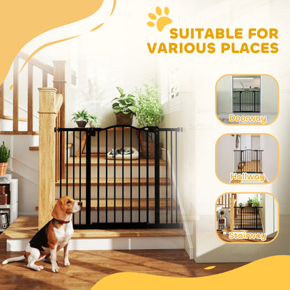 Metal 74-100cm Adjustable Pet Gate Safety Barrier w/ Auto-Close Door Black