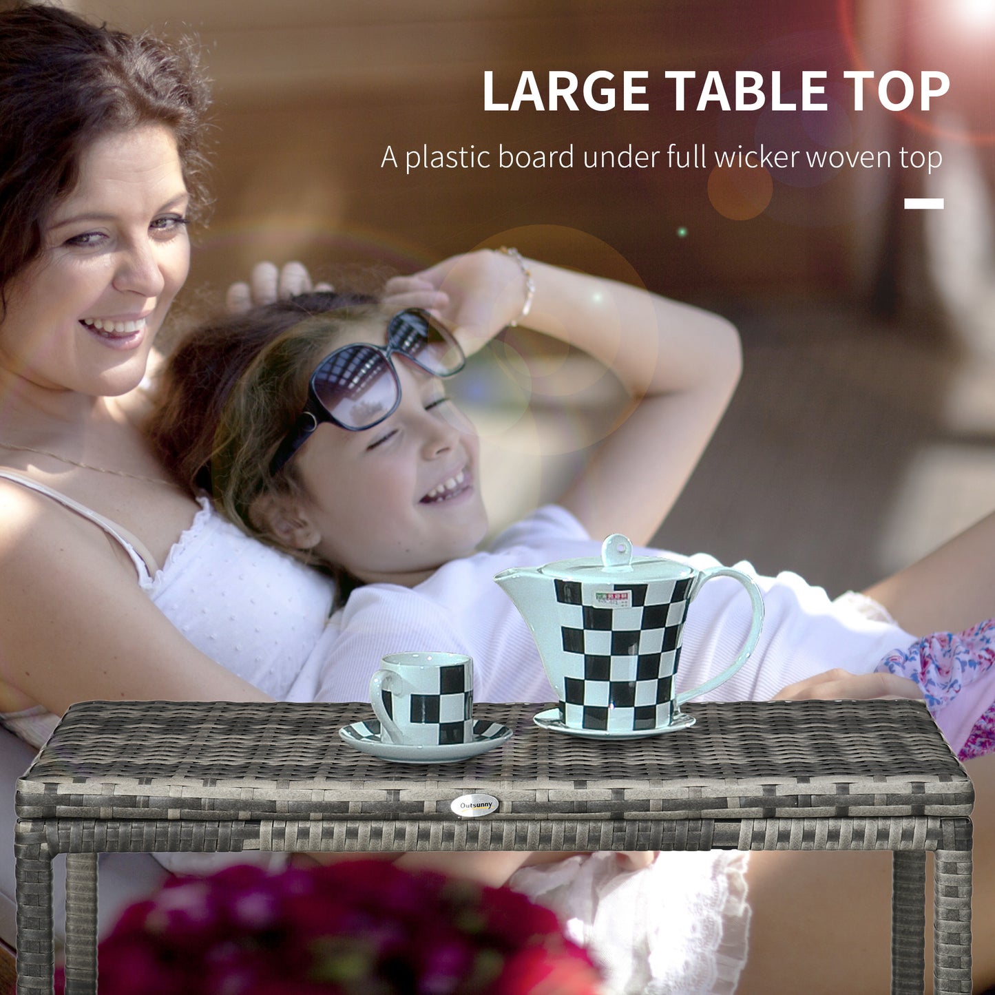 Outdoor Coffee Table Side Table with Rectangular Shape Frame for Patio, Balcony, Mixed Grey