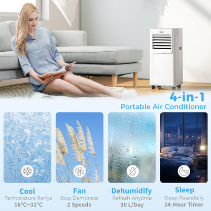 7000 BTU Air Conditioning Unit, 3-in-1 Portable Air Conditioner, Dehumidifier, Cooling Fan with 2 Speeds, 24H Timer