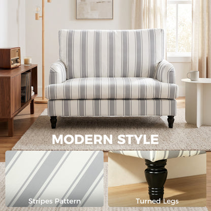 Velvet Single Sofa Armchair, Modern Accent Chair with Stripes, Turned Legs and Wide Seat, Grey