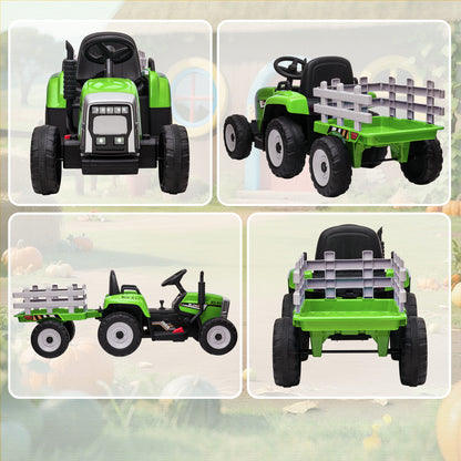 Ride On Tractor, Battery Powered Electric Car, with Detachable Trailer, Remote Control, Music - Green