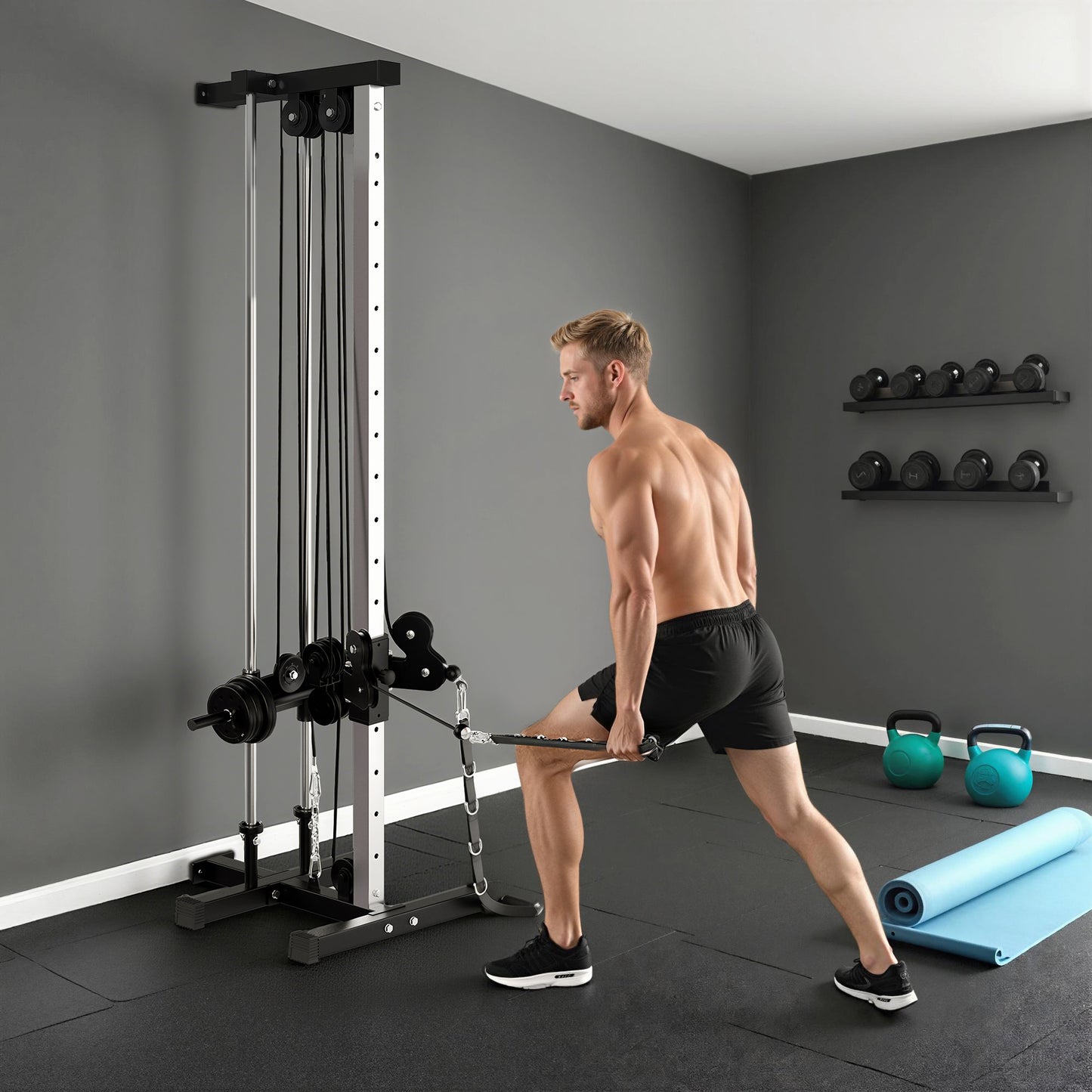 Wall Mount Cable Machine, 15 Positions Adjustable Cable Crossover Machine Dual Pulley System for Home Gym