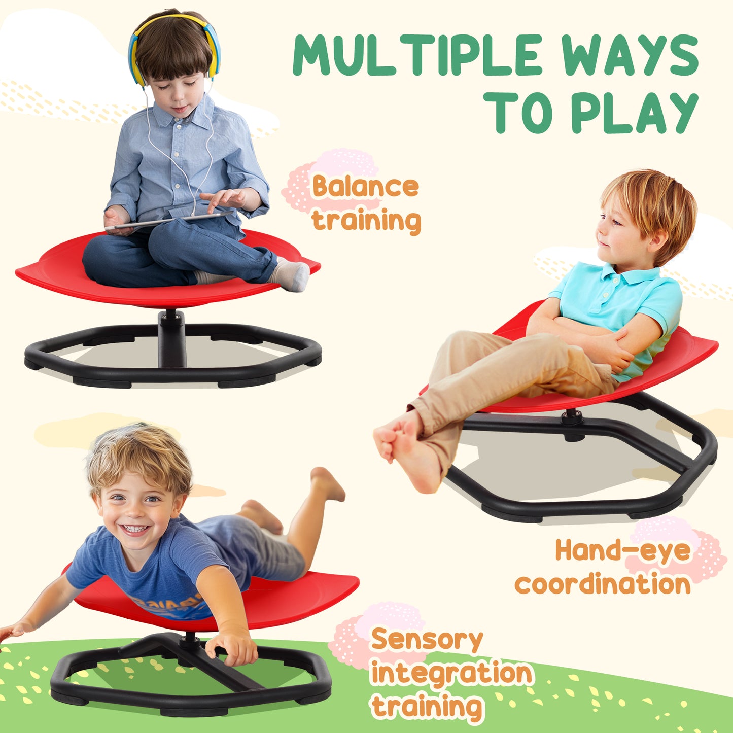 Sensory Spinning Chair for Kids, for Coordination, Balance, Red