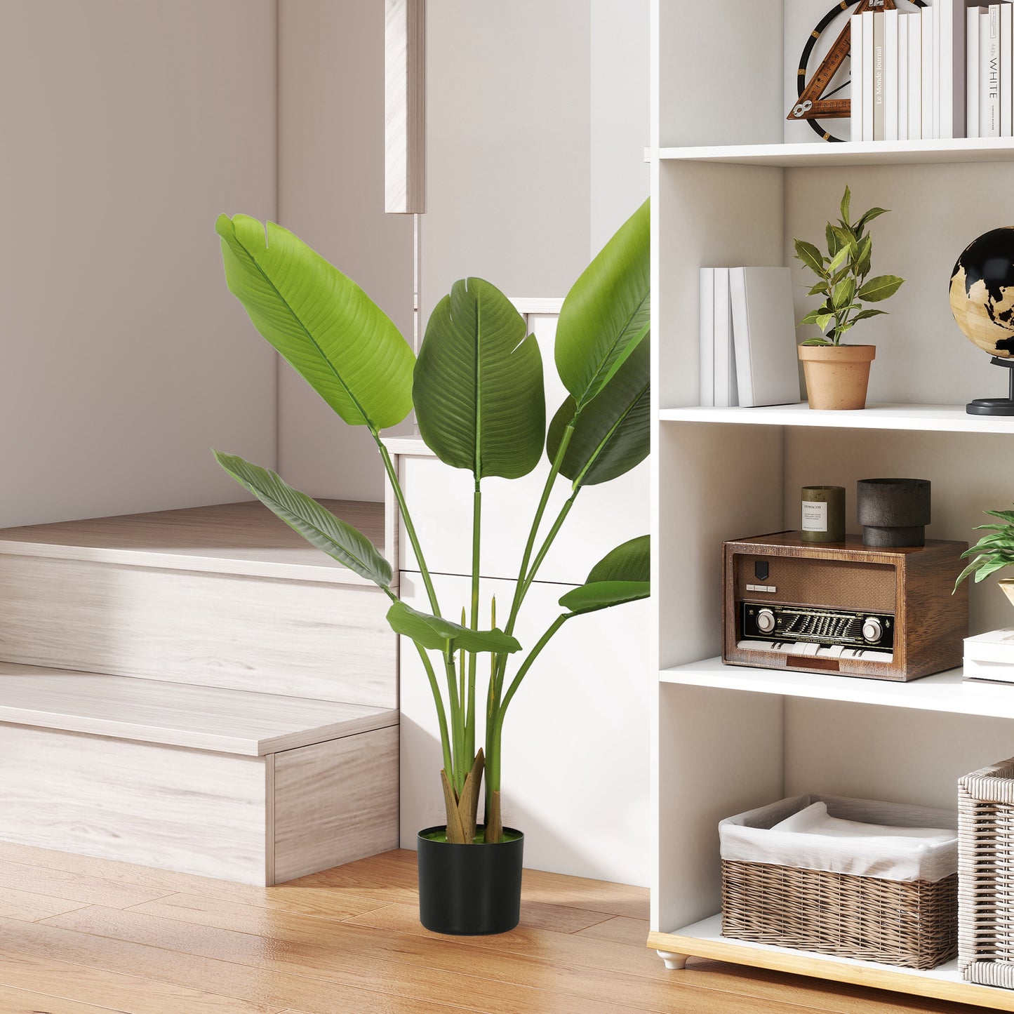 109cm Artificial Bird of Paradise Plant, Faux Banana Leaf Tree with PEVA Leaves and Flocking