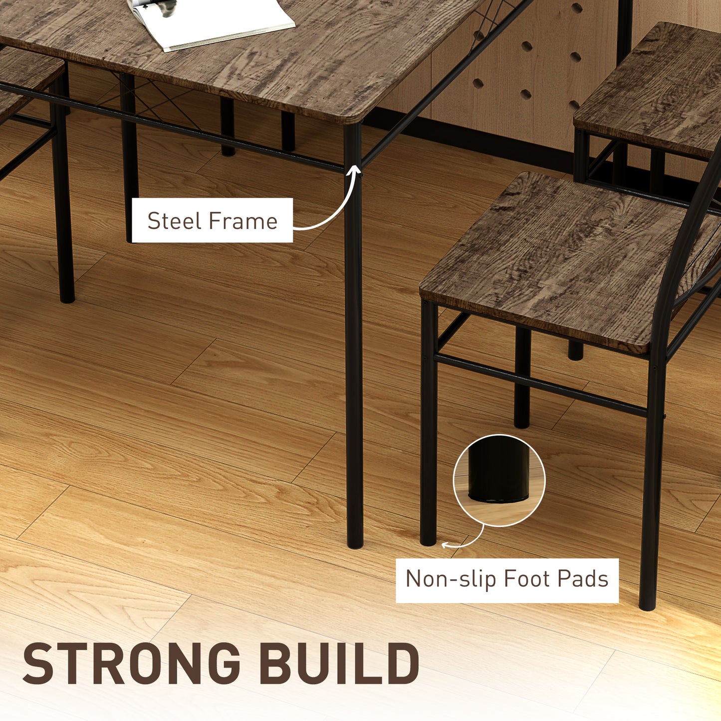 Five-Piece Minimal Dining Set - Oak-Effect/Black