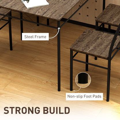 Five-Piece Minimal Dining Set - Oak-Effect/Black