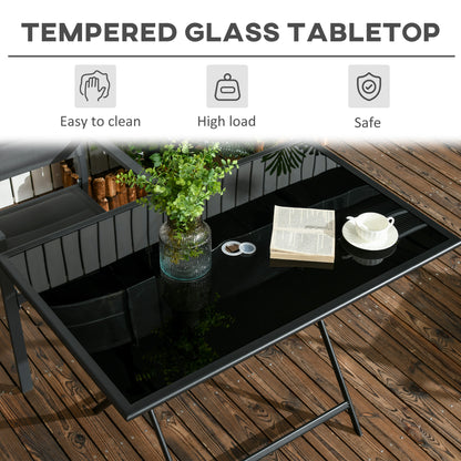 Folding Outdoor Dining Table for 6, Rectangle Garden Table Tempered Glass Top with Parasol Hole for Patio, Balcony, Terrace