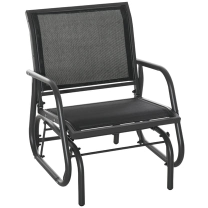 Outdoor Garden Glider Chair, Metal Frame Single Armchair Swing Seater w/ Breath Mesh Fabric Seat, Curved Backrest, Armrests