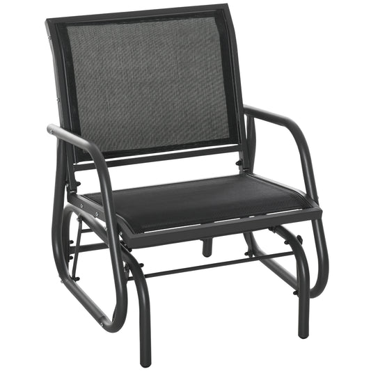 Outdoor Garden Glider Chair, Metal Frame Single Armchair Swing Seater w/ Breath Mesh Fabric Seat, Curved Backrest, Armrests