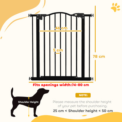 Metal 74-80cm Adjustable Pet Gate Safety Barrier w/ Auto-Close Door Black