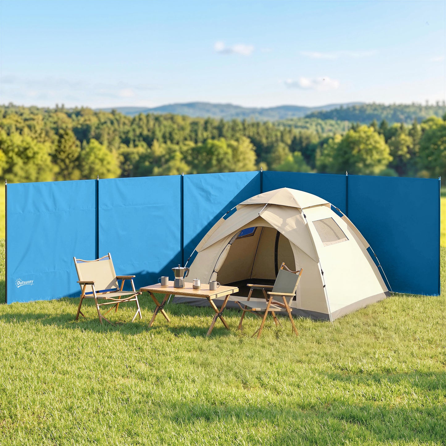Camping Windbreak, Foldable Portable Wind Blocker w/ Carry Bag and Steel Poles, 780cm x 150cm