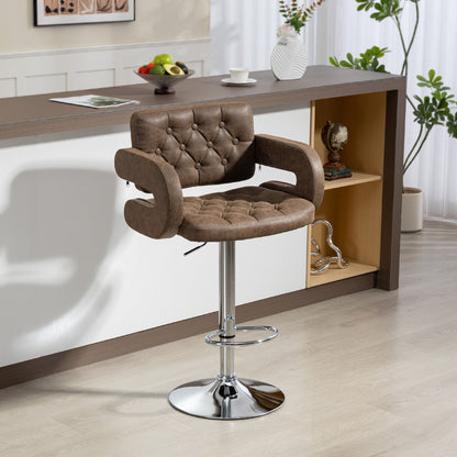 PU Leather Upholstered Swivel Bar Stool, Height Adjustable with Back, Armrest, Footrest, Coffee