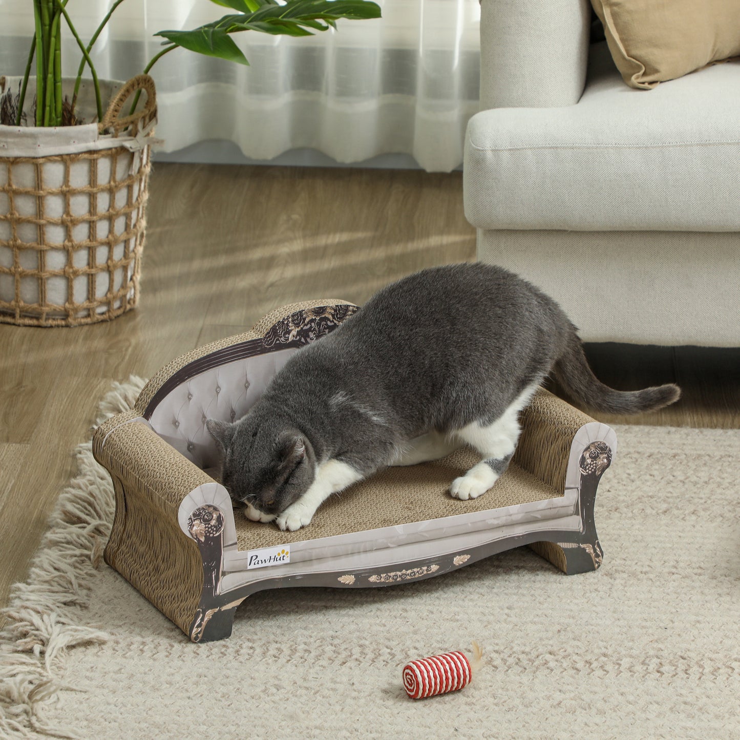 2-in-1 Cat Scratcher with Catnip for Indoor Cats, 29.5 x 56 x 26cm, Brown