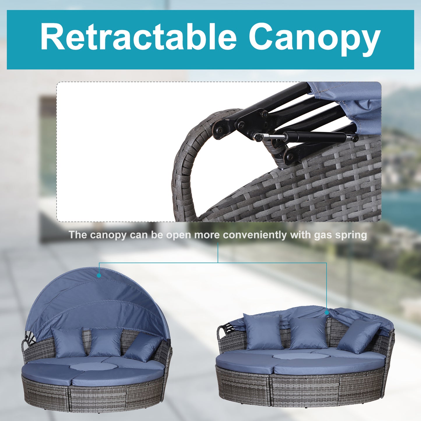 Outdoor PE Rattan Garden Furniture with Cushioned, Patio Wicker Conversation Furniture Set