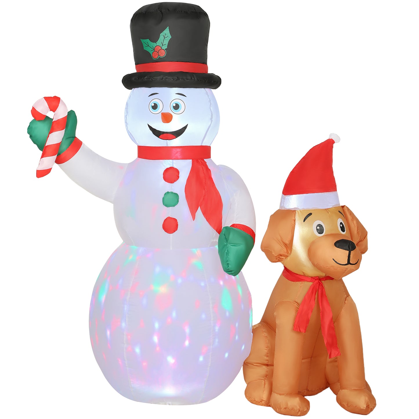 6FT Christmas Inflatables Snowman & Dog with Built-in LED Lights and Flashing Light