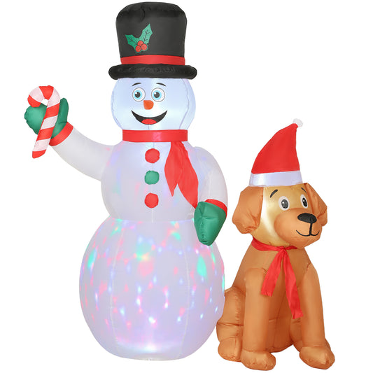 6FT Christmas Inflatables Snowman & Dog with Built-in LED Lights and Flashing Light