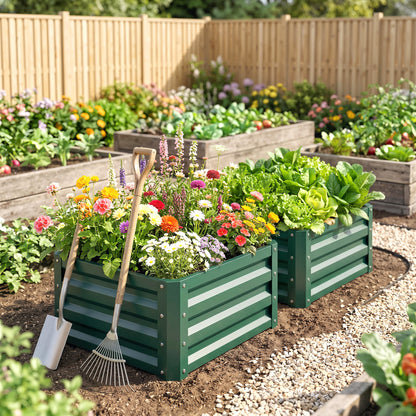 Set of Two 60 x 60cm Steel Planter Boxes - Green