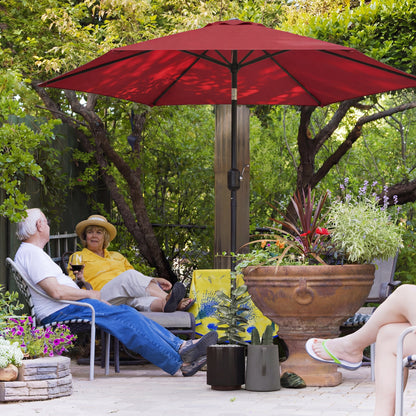 2.6 m Garden Parasol Umbrella with Aluminium Pole, Outdoor Patio Umbrella with Tilt and Crank, Vent, Wine Red