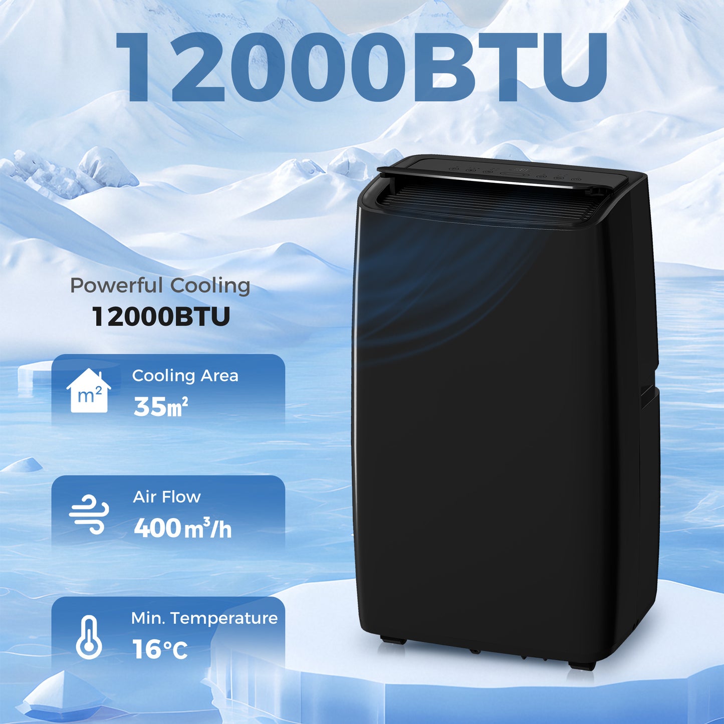 Portable Air Conditioner 12000 BTU BTU, 4-in-1 Air Conditioning Unit, Dehumidifier, Cooling, Fan, Child Lock, 35 m²