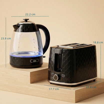 Kettle and Toaster Set, 1.7L 3000W Rapid Kettle with Limescale Filter, 2 Slice Toaster with 7 Browning Controls, Black