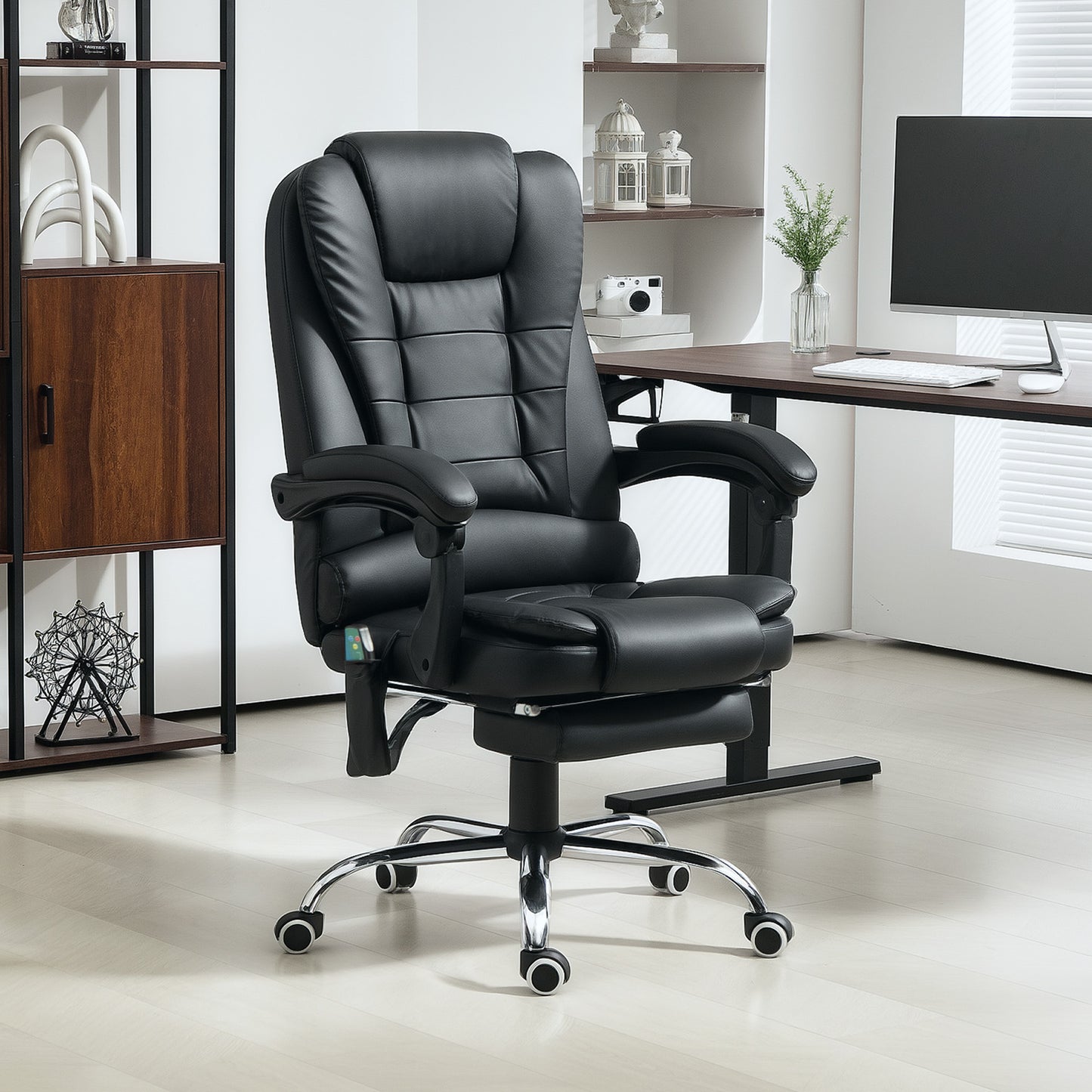 Office Chair with 6 Point Massage and Back Heat, PU Desk Chair with Footrest Adjustable Height and Swivel Wheels