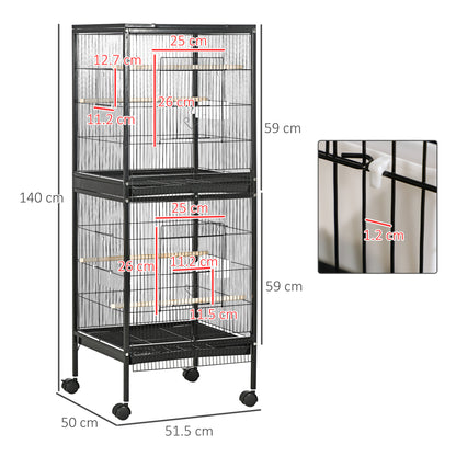 Bird Cage Budgie Cage 2 In 1 Large Aviary with Wheels Removable Trays for Finch Canaries Cockatiels Black