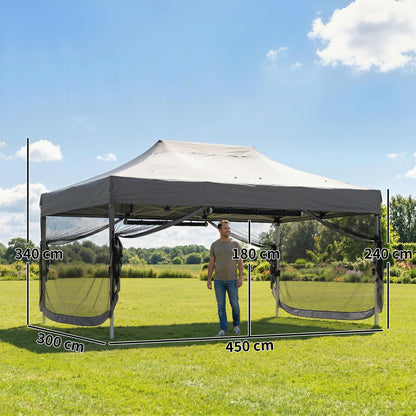 3 x 4.5 m Pop Up Gazebo with Mesh Nettings, UPF50+ Heavy Duty Outdoor Garden Party Tent Marquee, Dark Grey