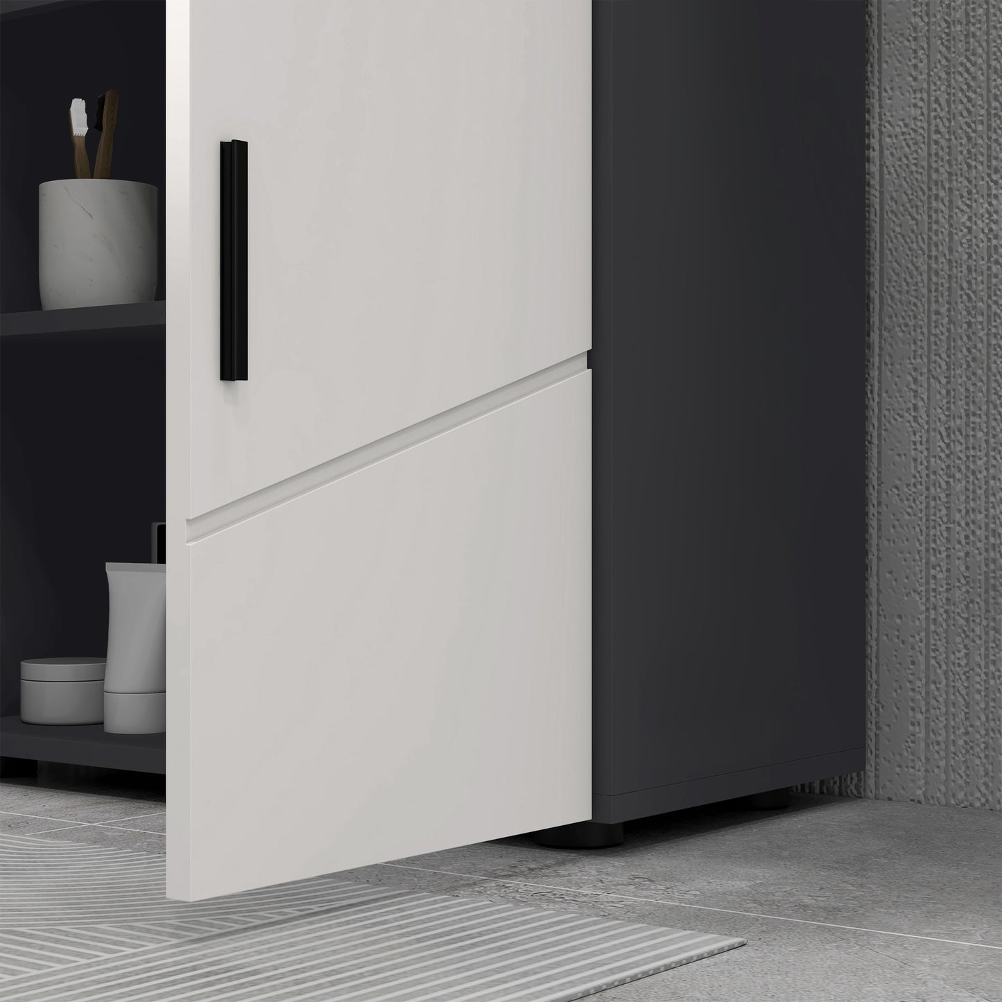 Pedestal Sink Bathroom Cabinet, Bathroom Vanity Unit with 20 x 20cm "U" Cut-Out and Adjustable Shelf, Light Grey