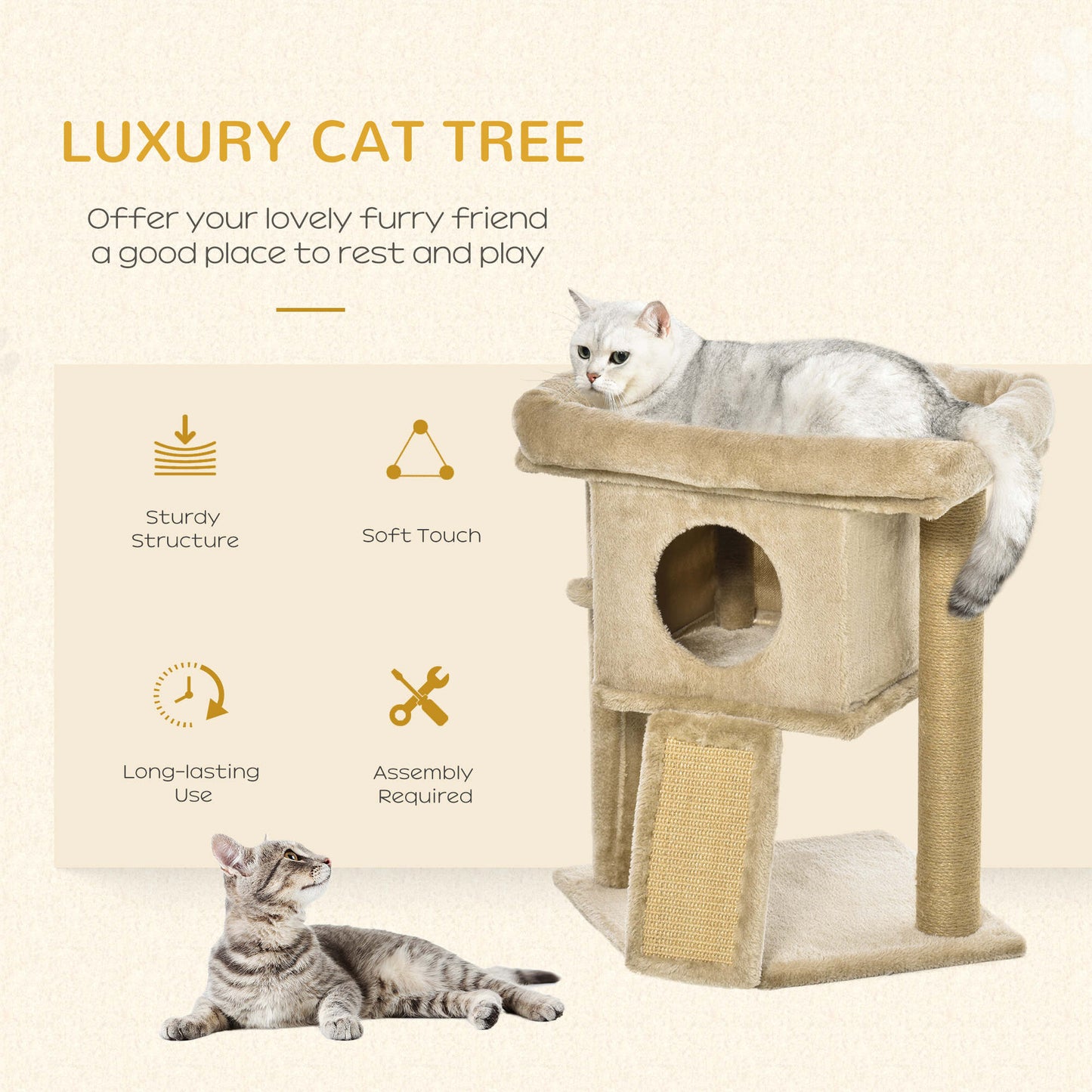 Cat Tree Tower for Indoor Cats Cat Scratching Post Climbing Activity Centre w/Jute Scratching Pad, Toy Ball, Cat House