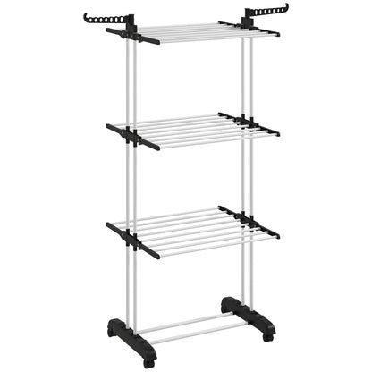 Foldable Clothes Drying Rack, 4-Tier Steel Garment Laundry Rack with Castors for Indoor and Outdoor Use, Black