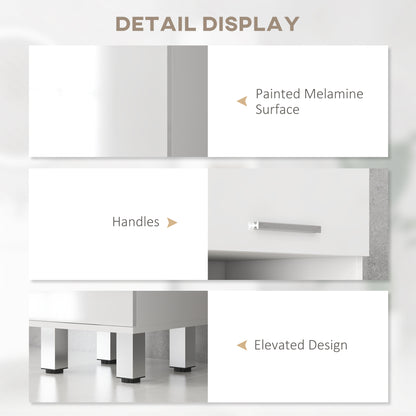 71" Tall Slim Bathroom Storage Cabinet, Narrow Cupboard with Drawer, Open Shelves, 2 Doors, White and High Gloss White