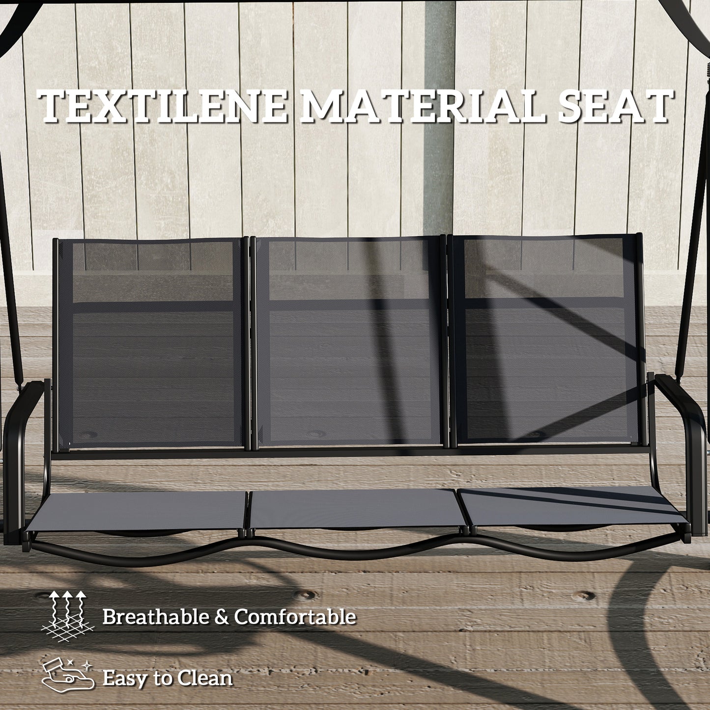 3 Seater Swing Chair, Garden Swing Bench with Adjustable Tilting Canopy, Breathable Mesh Seat 360 kg Capacity, Grey