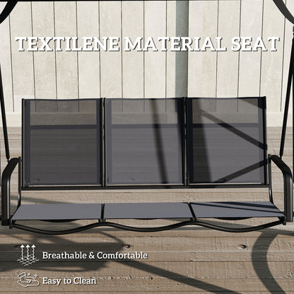 3 Seater Swing Chair, Garden Swing Bench with Adjustable Tilting Canopy, Breathable Mesh Seat 360 kg Capacity, Grey