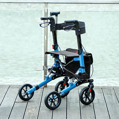 Folding Rollator Walker with Seat, Backrest, Lightweight Walking Frame with Storage Bag, Dual Brakes