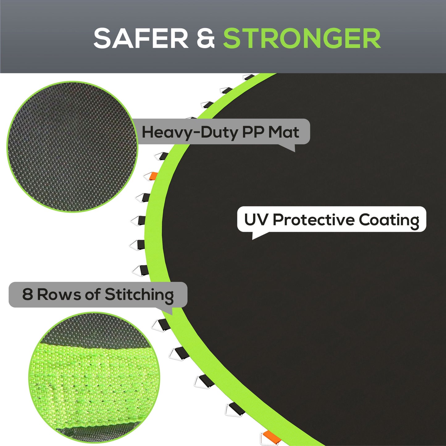 Replacement Trampoline Mat with Spring Pull Tool, 72 V-Hooks, for 12ft Trampoline using 14cm Springs, Green