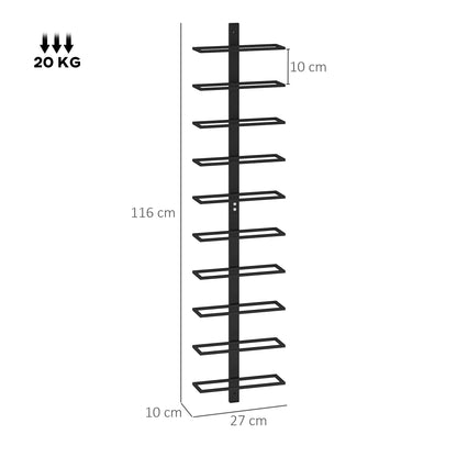 Wine Rack, Wall Mounted, 10 Tier Metal Wine Display Rack, Storage Holder for Kitchen, Dining Room, Bar, Cellar, Black