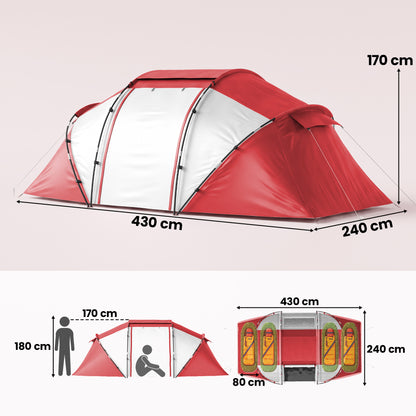 4 Man UV Protection Camping Tent - Grey and Red