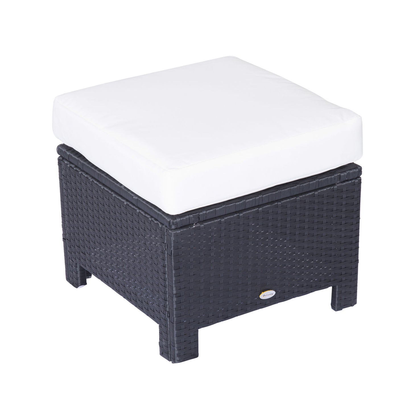 Rattan Footstool Wicker Ottoman with Padded Seat Cushion Outdoor Patio Furniture for Garden Poolside Living Room