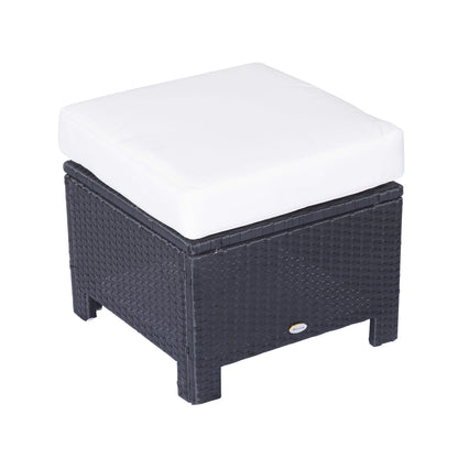 Rattan Footstool Wicker Ottoman with Padded Seat Cushion Outdoor Patio Furniture for Garden Poolside Living Room