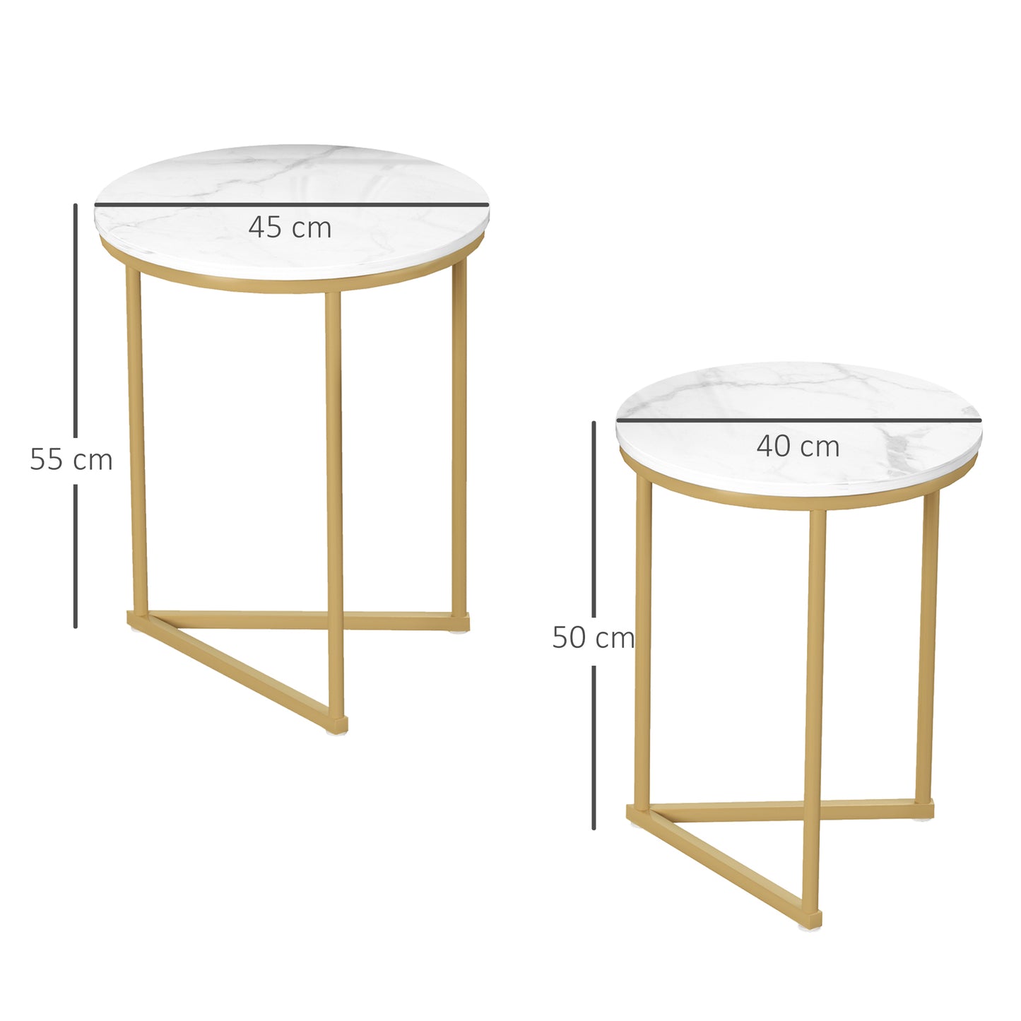 Set of Two Marble-Effect Nest of Tables - White/Gold-Tone