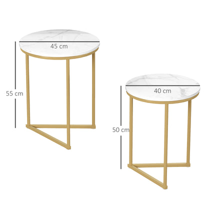 Set of Two Marble-Effect Nest of Tables - White/Gold-Tone