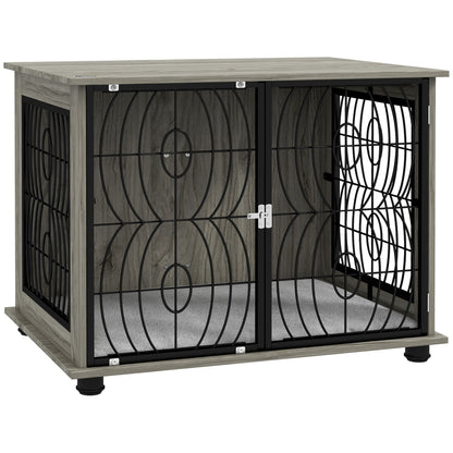 Indoor Dog Crate Furniture End Table w/ Plush Washable Cushion, Lockable Door, for Medium Dogs