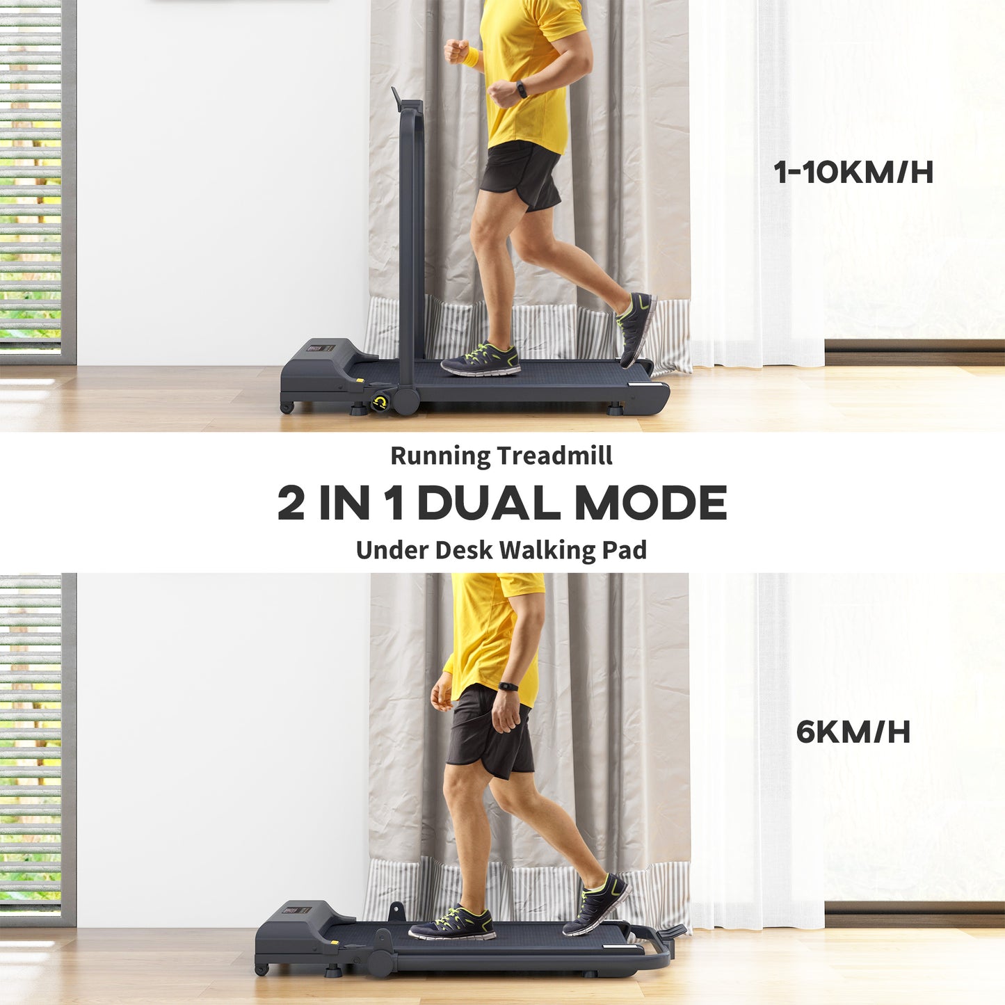 Walking Pad Treadmill, Folding Under Desk Treadmill, 1-10km/h, with Remote Control, Black
