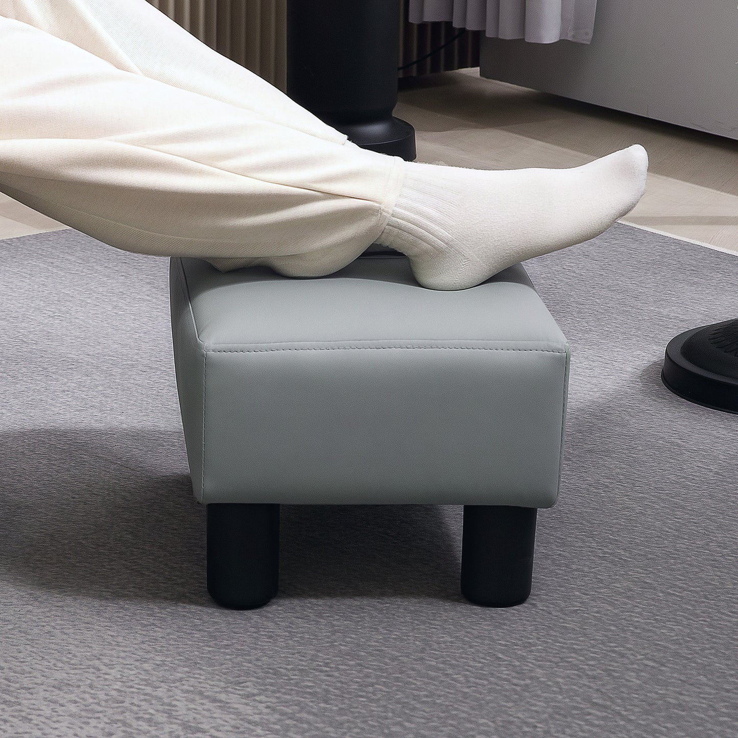 PU Leather Footstool with 4 Plastic Legs, Grey